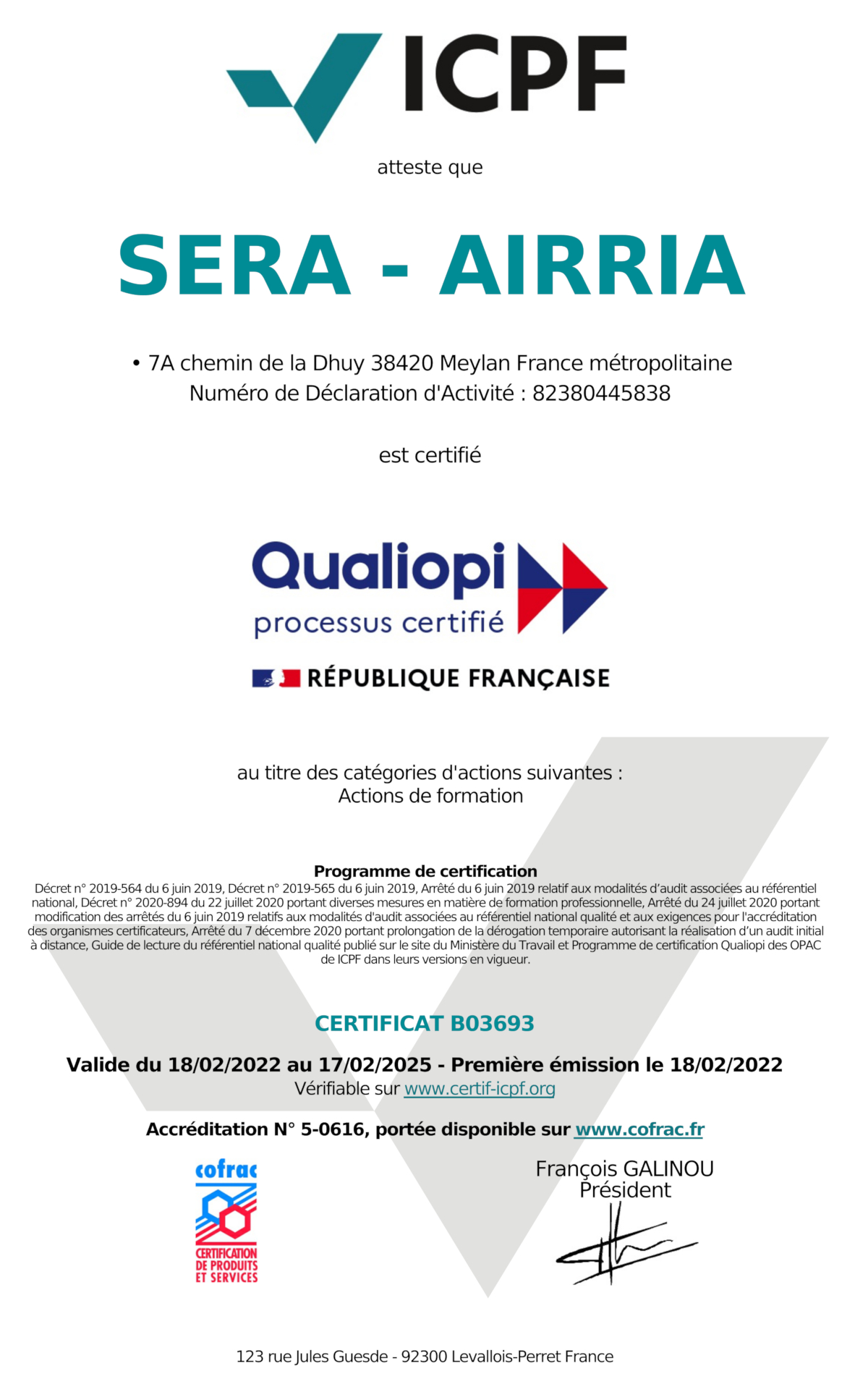 Certification Qualiopi Airria